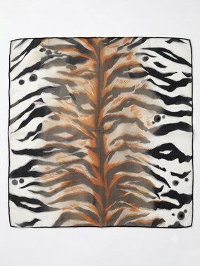 Vintage Sheer Tiger Print Square Neck Scarf 20x20 Animal Stripe Chiffon Bandana